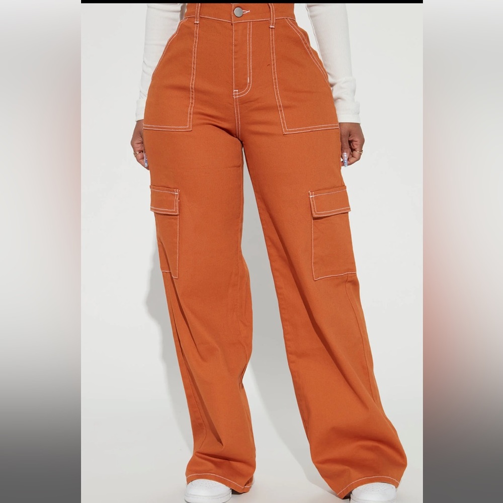 Rust High Rise Cargo Jeans - Picture 2 of 3